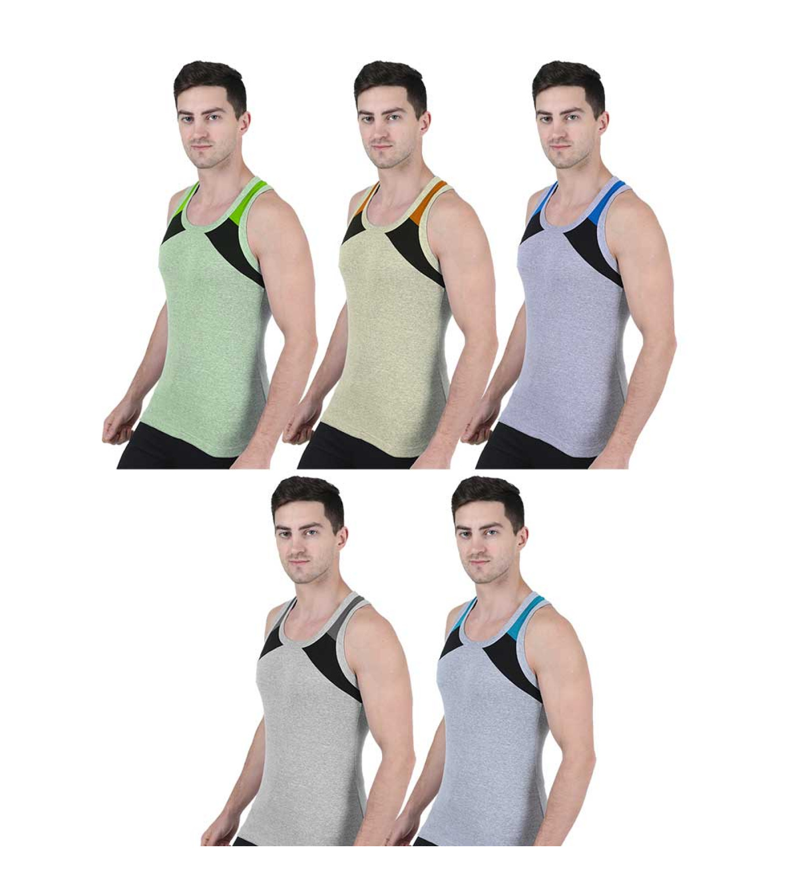 Men's Cotton Gym Vest Combo Pack of 5 | Multicolor Sleeveless